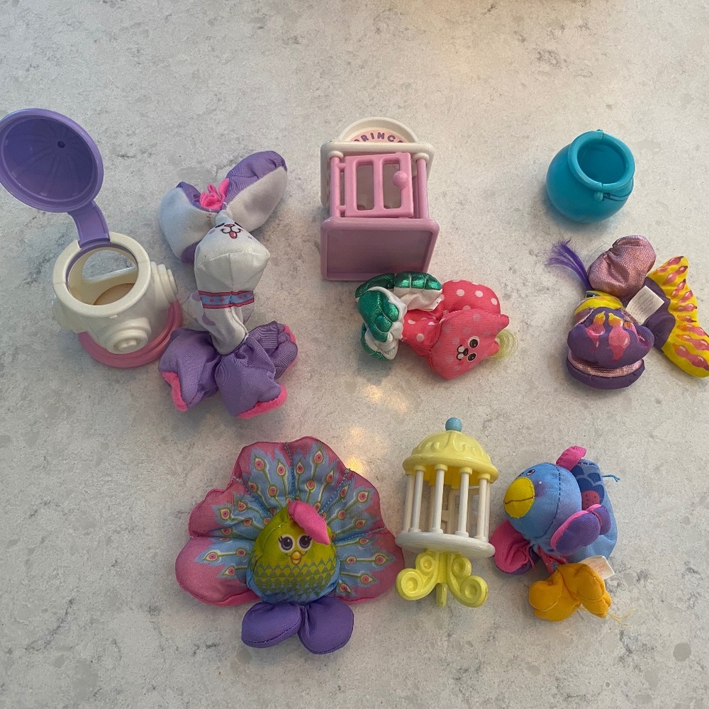 1987 Fisher Price  5 Squishables Prince Peacock, Poppy puppy plus 3 more